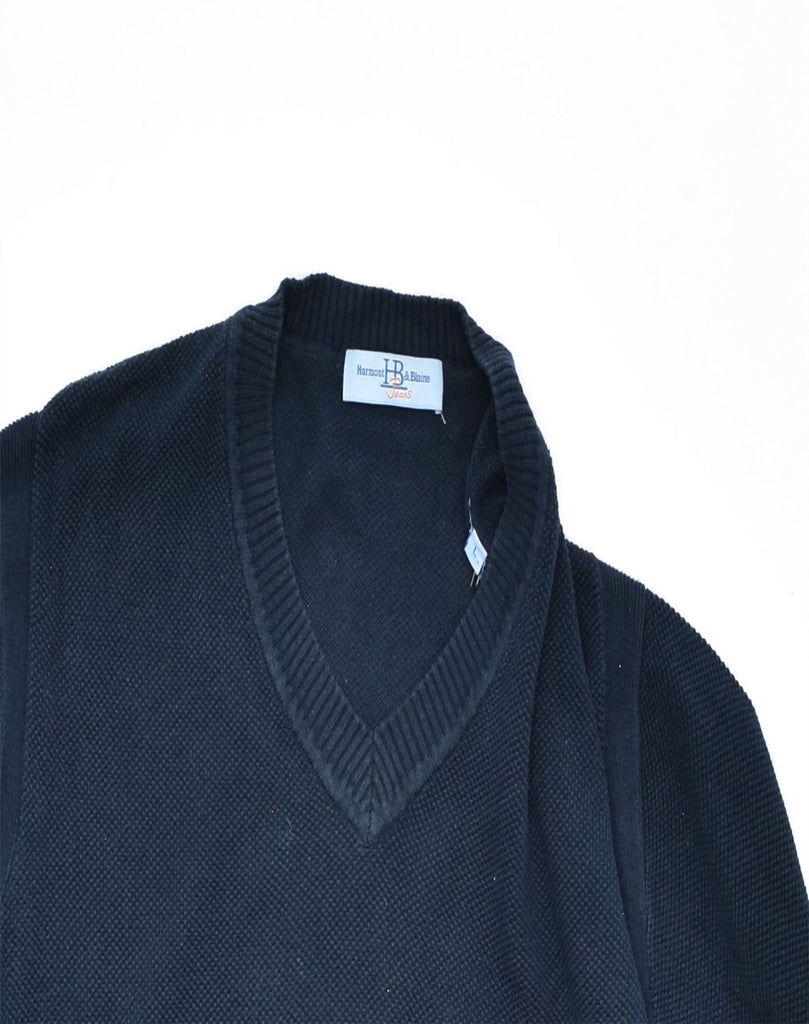 HARMONT & BLAINE Mens V-Neck Jumper Sweater Large Navy Blue Cotton | Vintage | Thrift | Second-Hand | Used Clothing | Messina Hembry 