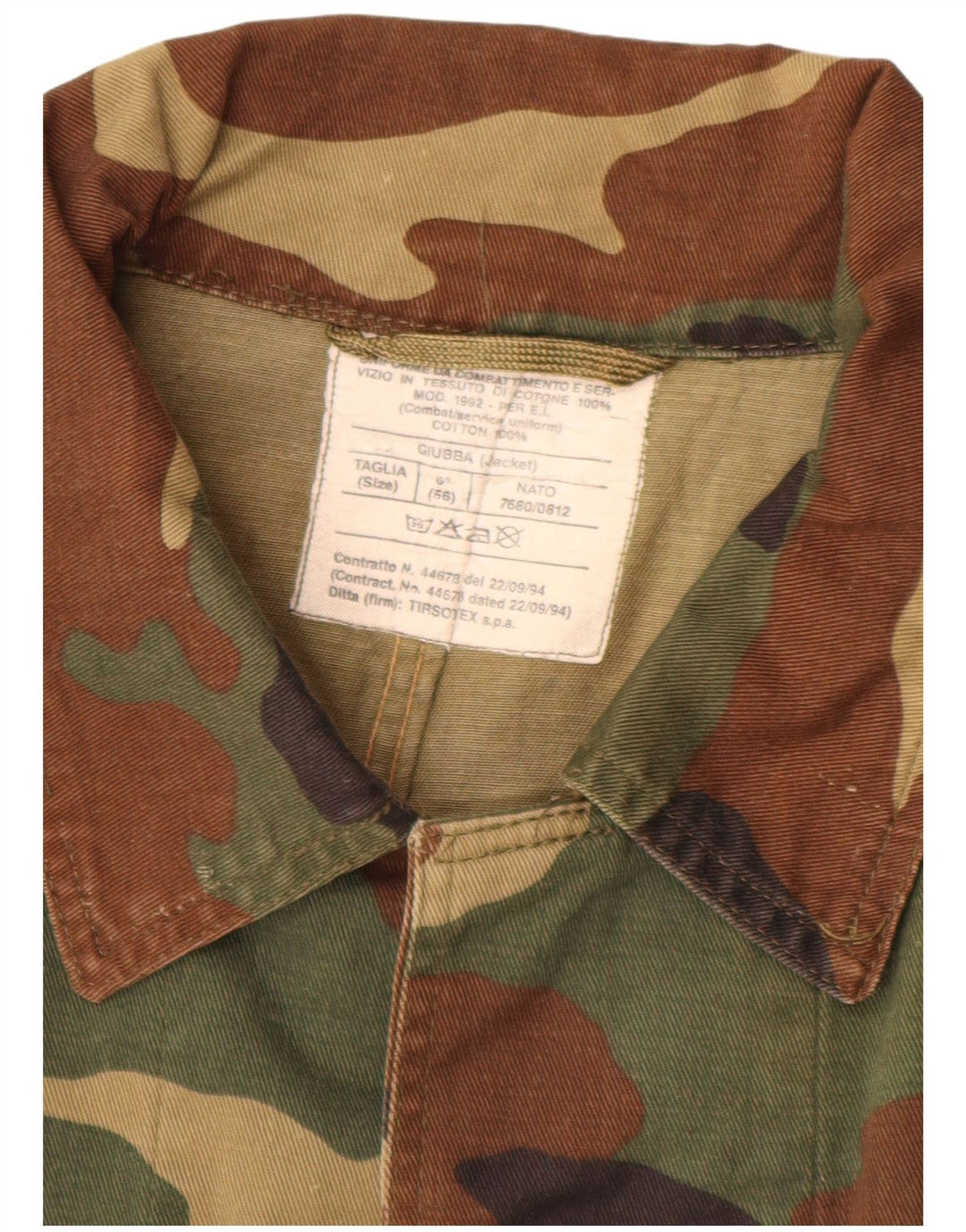 VINTAGE Mens Military Jacket IT 56 3XL Khaki Camouflage Cotton