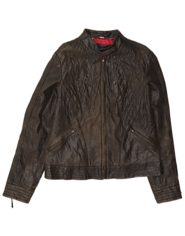 Trussardi Womens Biker Leather Jacket UK 14 Medium Brown