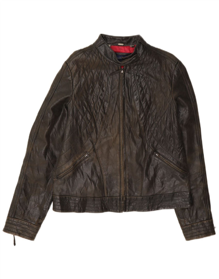 Trussardi Womens Biker Leather Jacket UK 14 Medium Brown