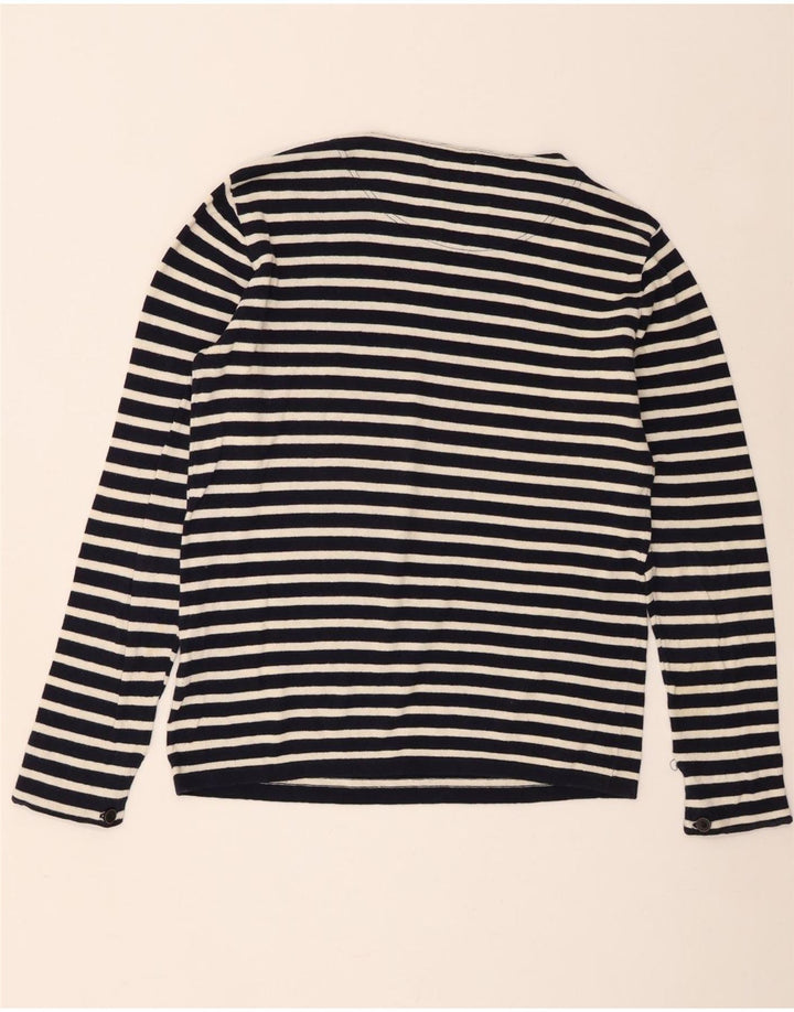 Zara Mens Top Long Sleeve Large Navy Blue Striped Cotton
