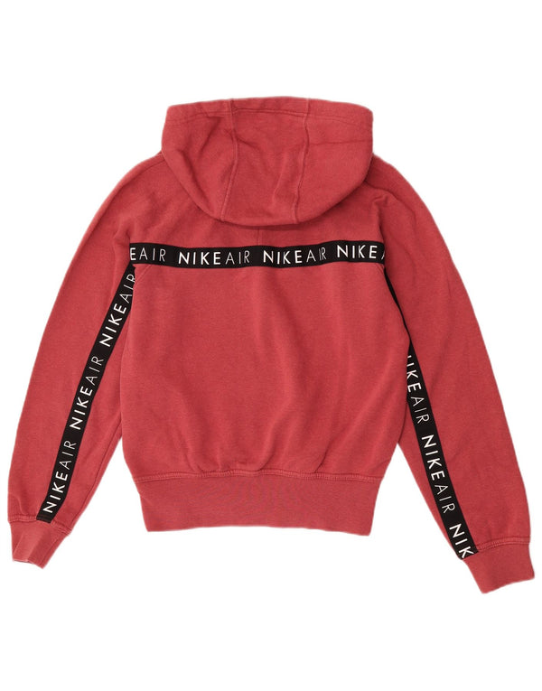 Nike Womens Graphic Oversized Hoodie Jumper UK 6 XS Red Colourblock Cotton