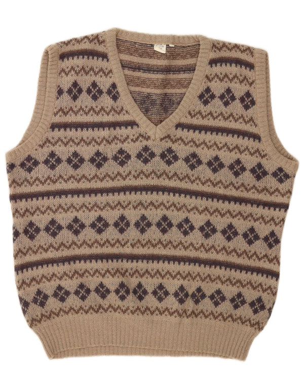 Vintage Mens Vest Tank Top IT 54 XL Beige Geometric Acrylic