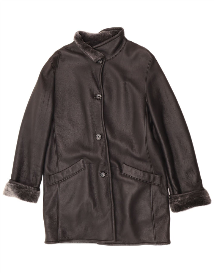 Elements Womens Shearling Coat UK 14 Large Black Sheepskin