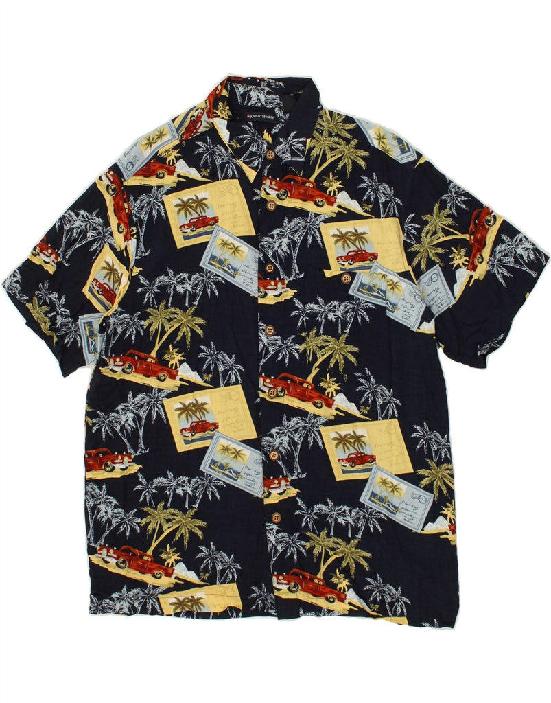 VINTAGE Mens Hawaiian Short Sleeve Shirt Large Navy Blue Rayon | Vintage Vintage | Thrift | Second-Hand Vintage | Used Clothing | Messina Hembry 