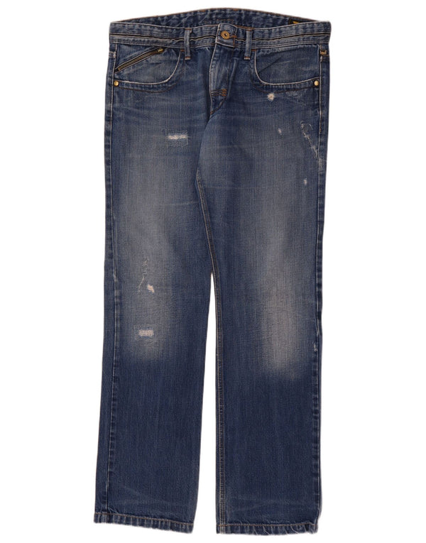 MELTIN' POT Mens Distressed Straight Jeans W36 L34  Blue Cotton