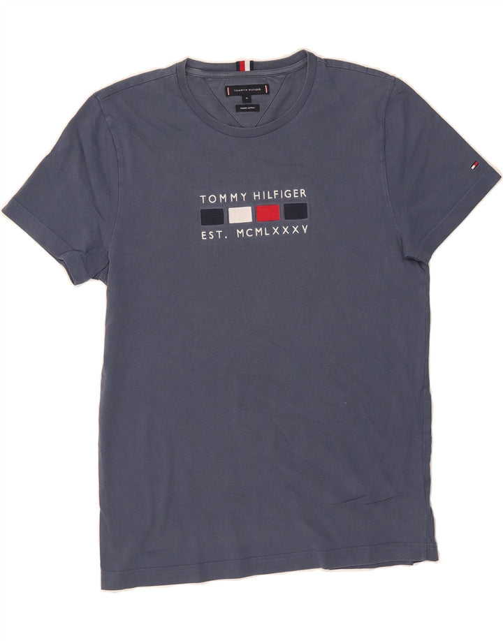 TOMMY HILFIGER Mens Graphic T-Shirt Top Medium Navy Blue Cotton Vintage Tommy Hilfiger and Second-Hand Tommy Hilfiger from Messina Hembry 