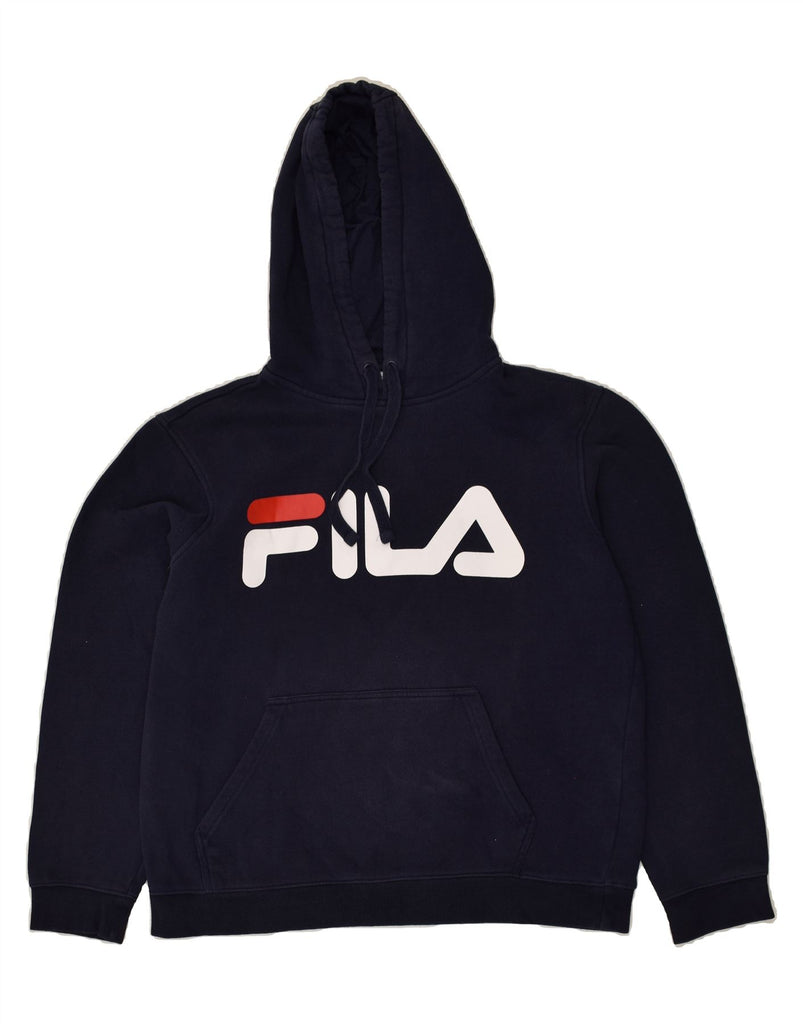 FILA Mens Graphic Hoodie Jumper Small Navy Blue Cotton | Vintage Fila | Thrift | Second-Hand Fila | Used Clothing | Messina Hembry 