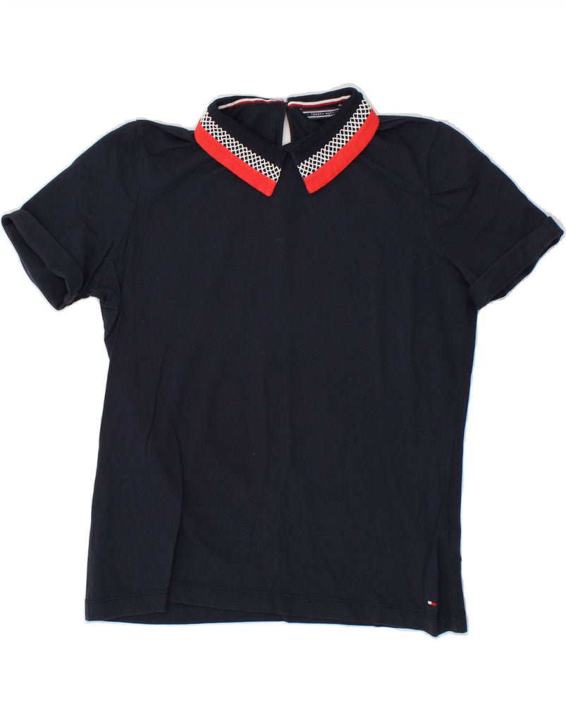 TOMMY HILFIGER Womens Polo Shirt UK 10 Small Navy Blue Cotton | Vintage Tommy Hilfiger | Thrift | Second-Hand Tommy Hilfiger | Used Clothing | Messina Hembry 
