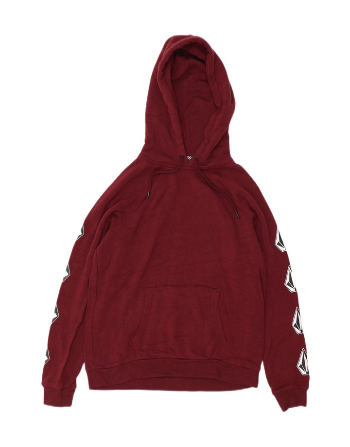 Volcom Womens Graphic Oversized Hoodie Jumper US 4/6 Small Burgundy