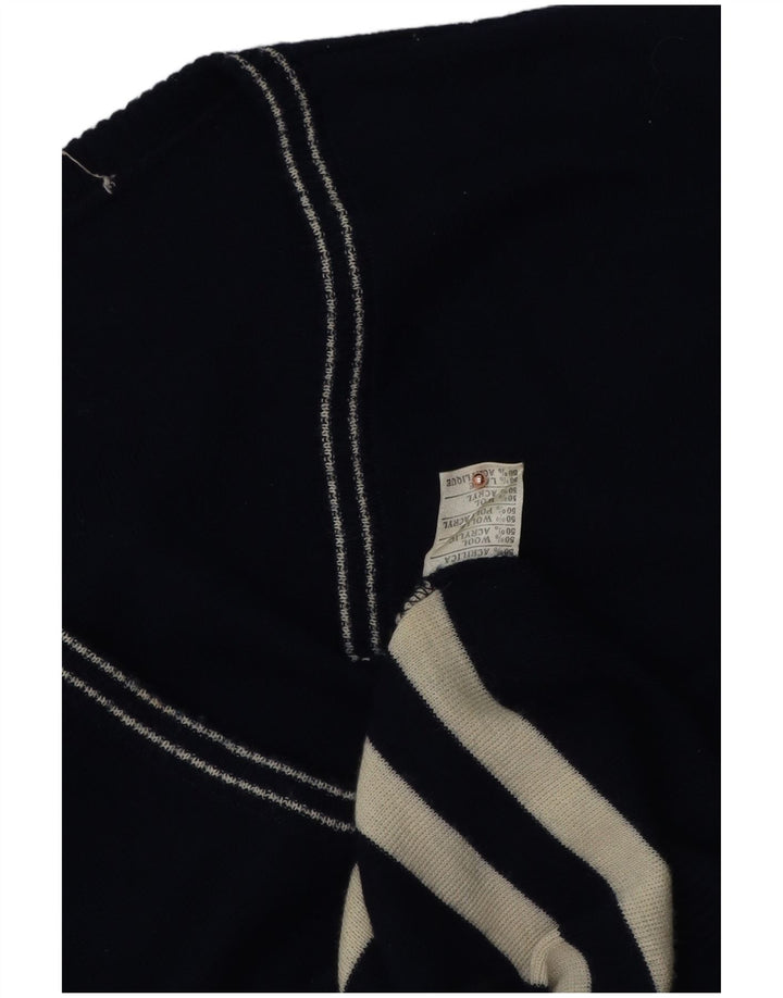 Vintage Mens Vest Tank Top Medium Navy Blue Striped Wool