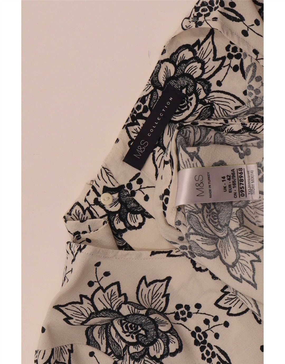 Marks & Spencer Womens Blouse Top UK 14 Large Off White Floral Viscose