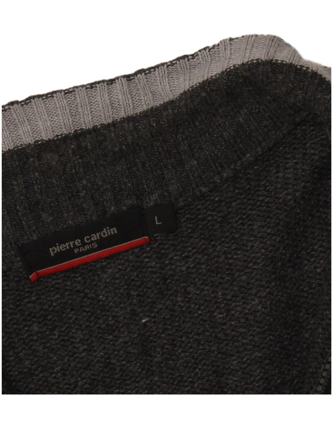 PIERRE CARDIN Mens Zip Neck Jumper Sweater Large Grey Striped Acrylic