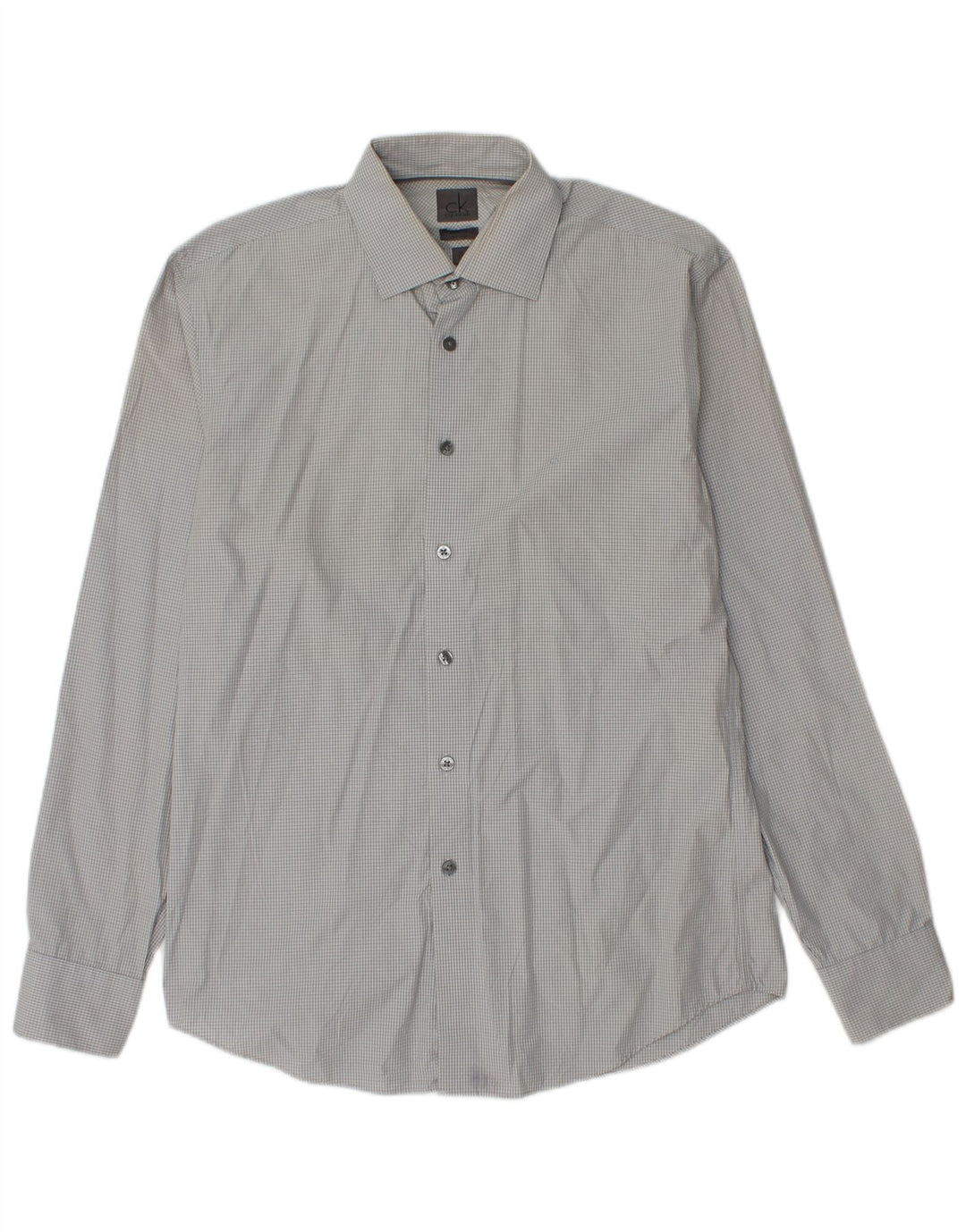 Calvin Klein Mens Slim Fit Shirt Size 39 15 1/2 Medium Grey Gingham Cotton