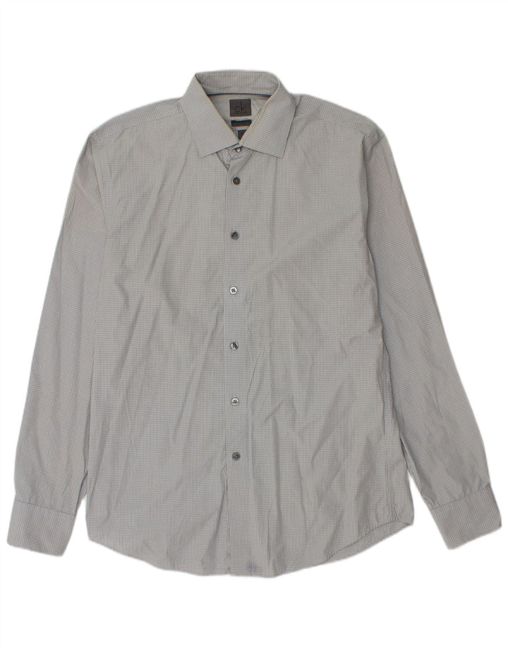 Calvin Klein Mens Slim Fit Shirt Size 39 15 1/2 Medium Grey Gingham Cotton