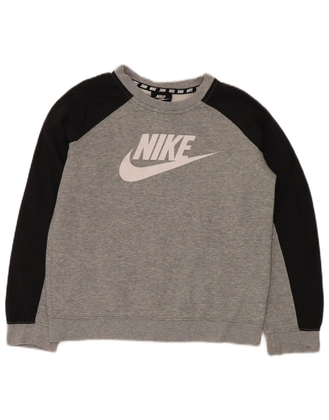 NIKE Boys Graphic Sweatshirt Jumper 10-11 Years Medium Grey Colourblock