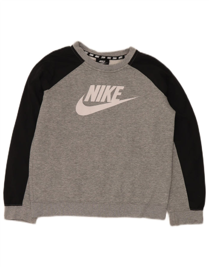 NIKE Boys Graphic Sweatshirt Jumper 10-11 Years Medium Grey Colourblock