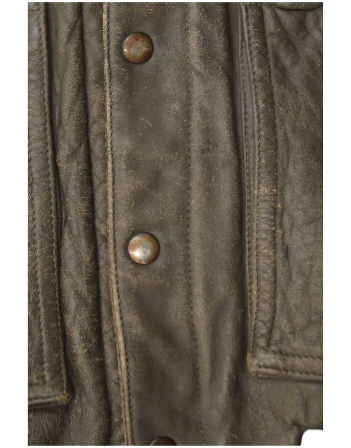 Belfe & Belfe Mens Bomber Leather Jacket UK 38 Medium Khaki Colourblock