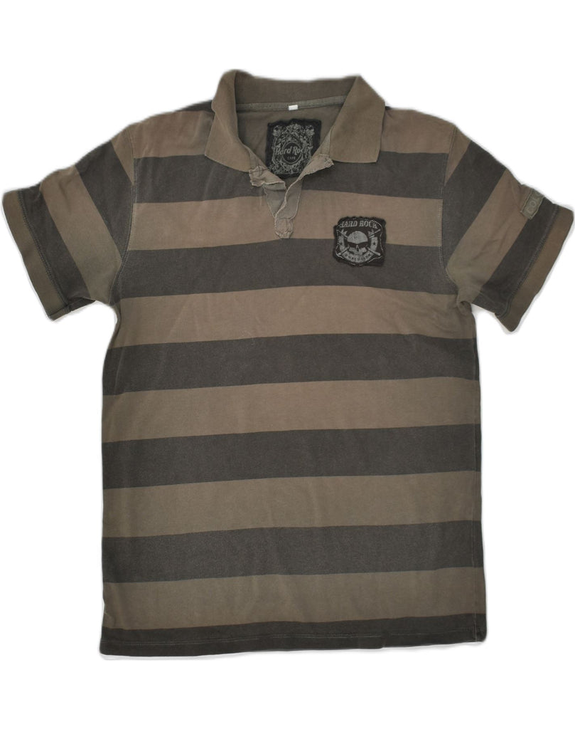 HARD ROCK CAFE Mens Polo Shirt Medium Brown Striped Cotton | Vintage Hard Rock Cafe | Thrift | Second-Hand Hard Rock Cafe | Used Clothing | Messina Hembry 