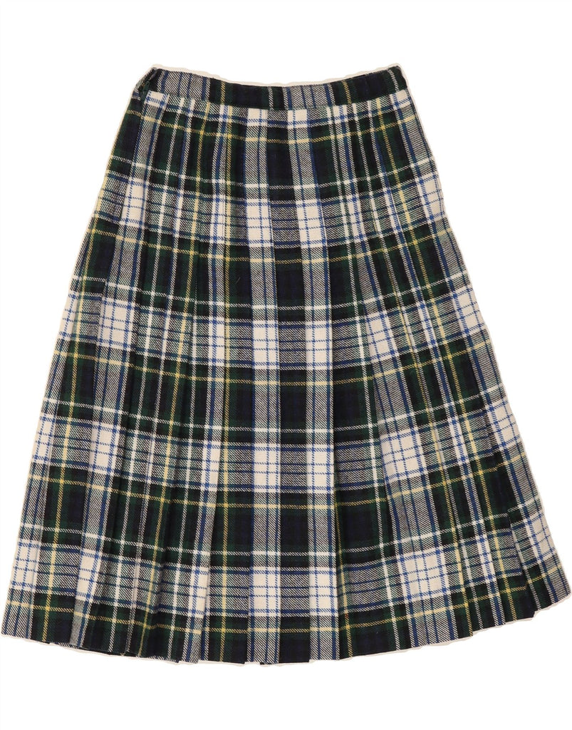 VINTAGE Womens A-Line Skirt W24 XS Green Check Polyester Vintage Vintage and Second-Hand Vintage from Messina Hembry 