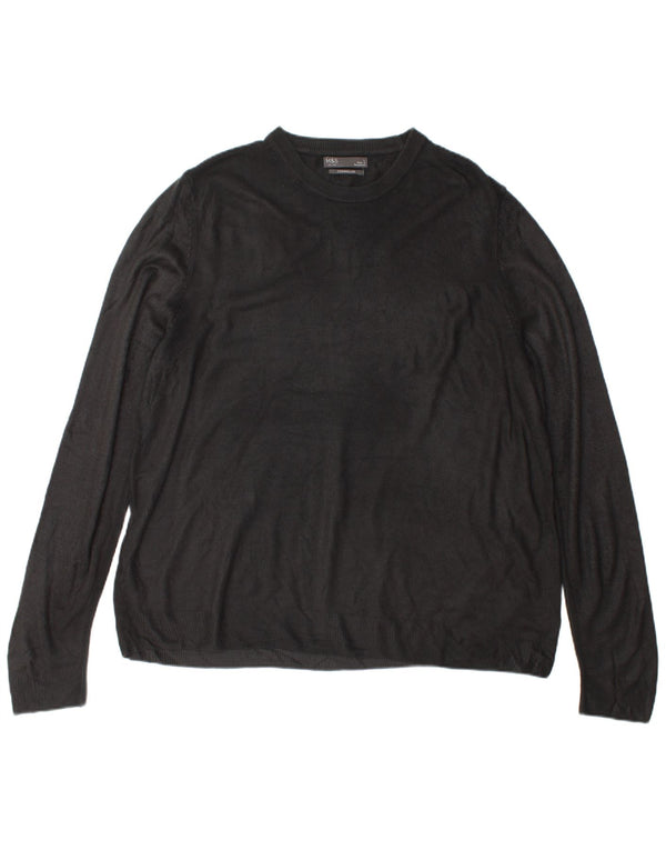 Marks & Spencer Mens Crew Neck Jumper Sweater UK 16 Large Black Acrylic