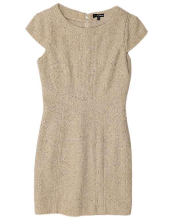 Warehouse Womens Sheath Dress UK 8 Small Beige Flecked Wool