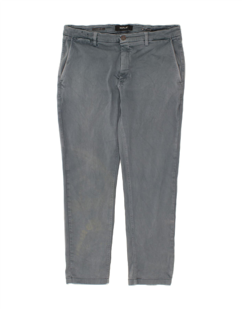 REPLAY Mens Zeumar Slim Chino Trousers W36 L28 Grey Cotton Vintage Replay and Second-Hand Replay from Messina Hembry 