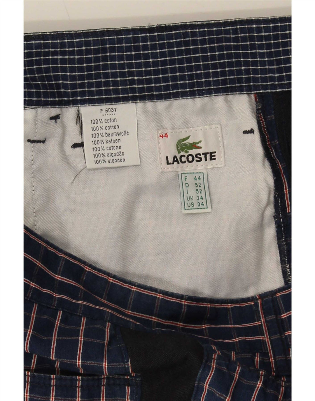 Lacoste Mens Chino Shorts Size 44 Large W34 Navy Blue Check Cotton