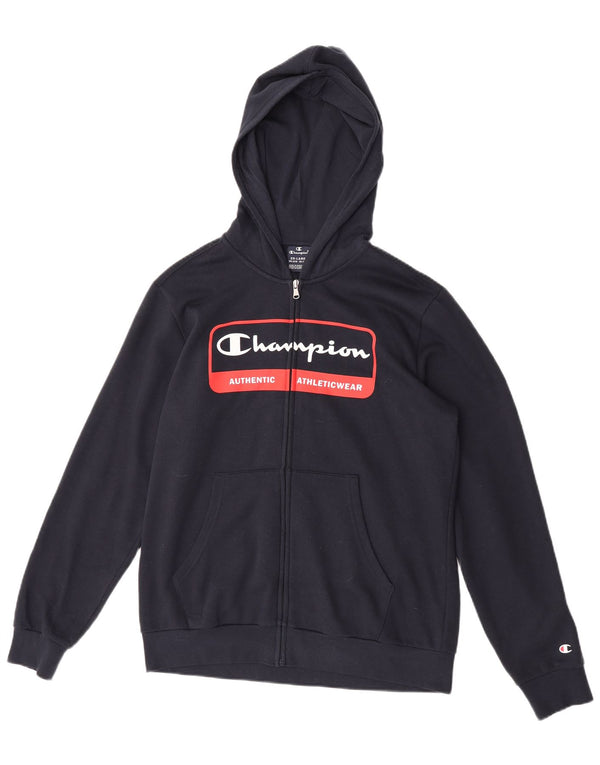 Champion Boys Graphic Zip Hoodie Sweater 15-16 Years 2XL Navy Blue
