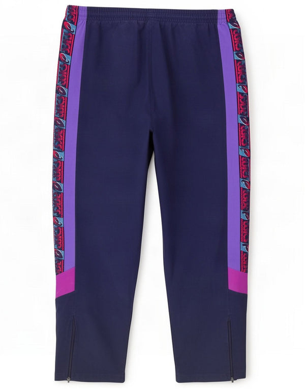 Vintage Mens Graphic Tracksuit Trousers IT 50 Large Navy Blue Colourblock