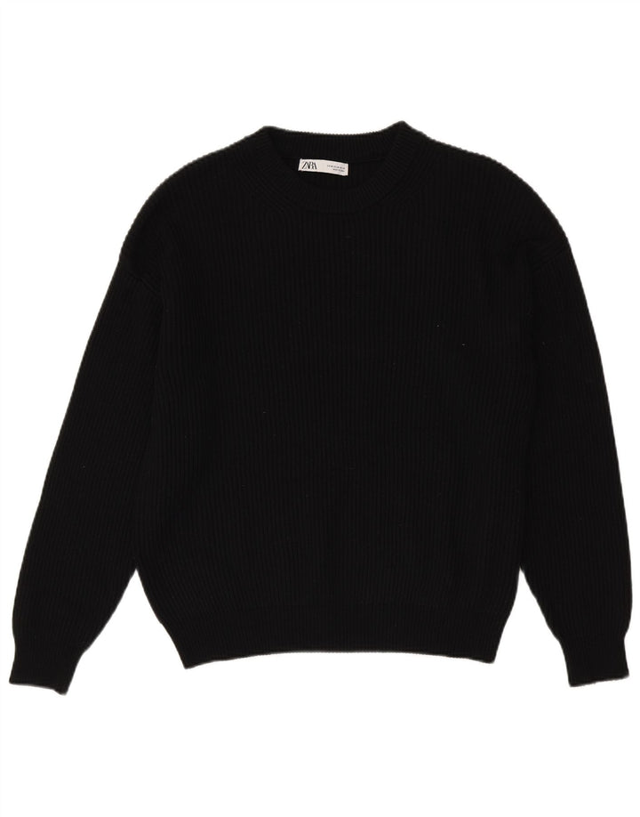 Zara Mens Crew Neck Jumper Sweater Medium Black Polyester