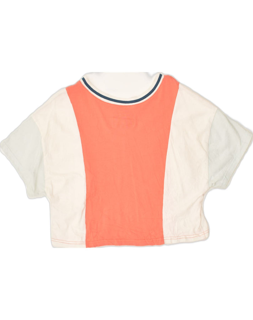 CHAMPION Womens Crop Graphic T-Shirt Top UK 14 Small Orange Colourblock | Vintage Champion | Thrift | Second-Hand Champion | Used Clothing | Messina Hembry 