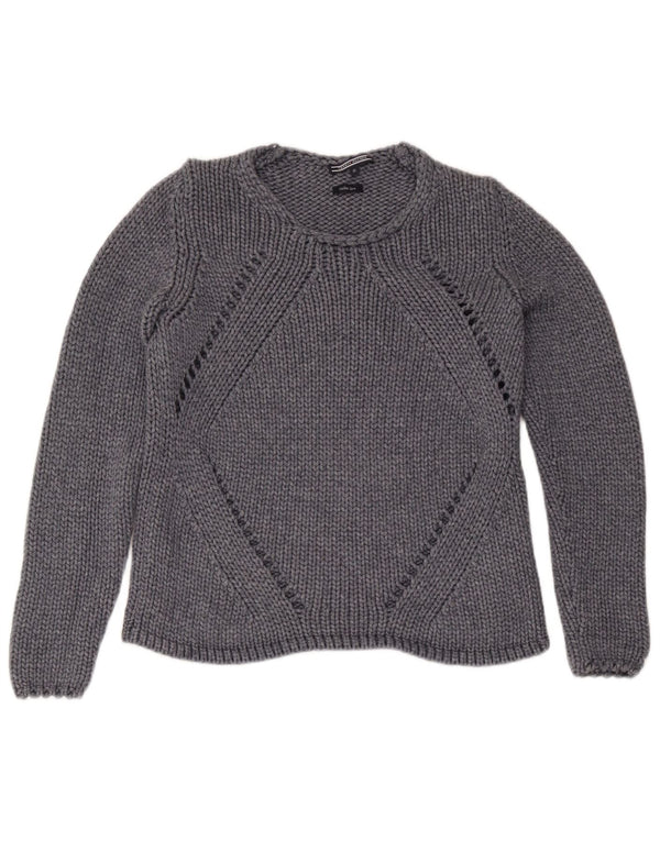 Tommy Hilfiger Womens Boat Neck Jumper Sweater UK 6 XS Grey Viscose