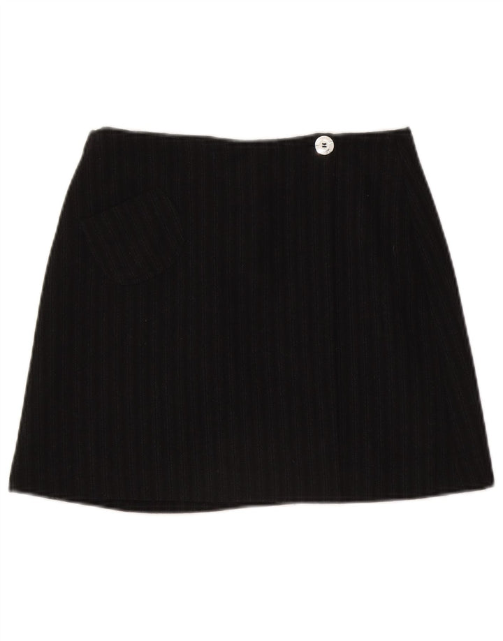 C'EST COMMECA Womens Mini Skirt UK 12 Medium W28 Black Striped Wool