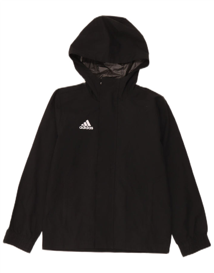 Adidas Boys Hooded Rain Jacket 7-8 Years Black Polyester