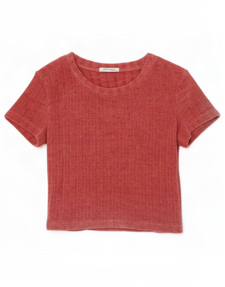 Zara Womens Velour Blouse Top UK 10 Small Red Polyester