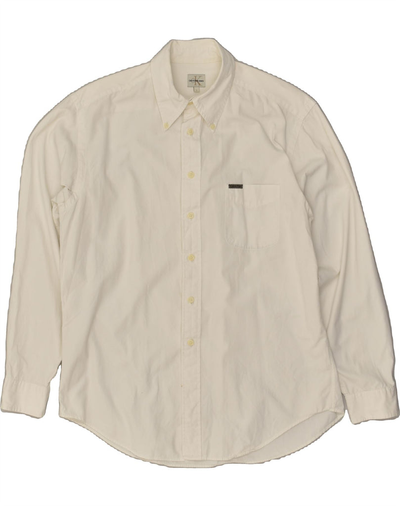 CALVIN KLEIN Mens Shirt Large White Cotton Vintage Calvin Klein and Second-Hand Calvin Klein from Messina Hembry 