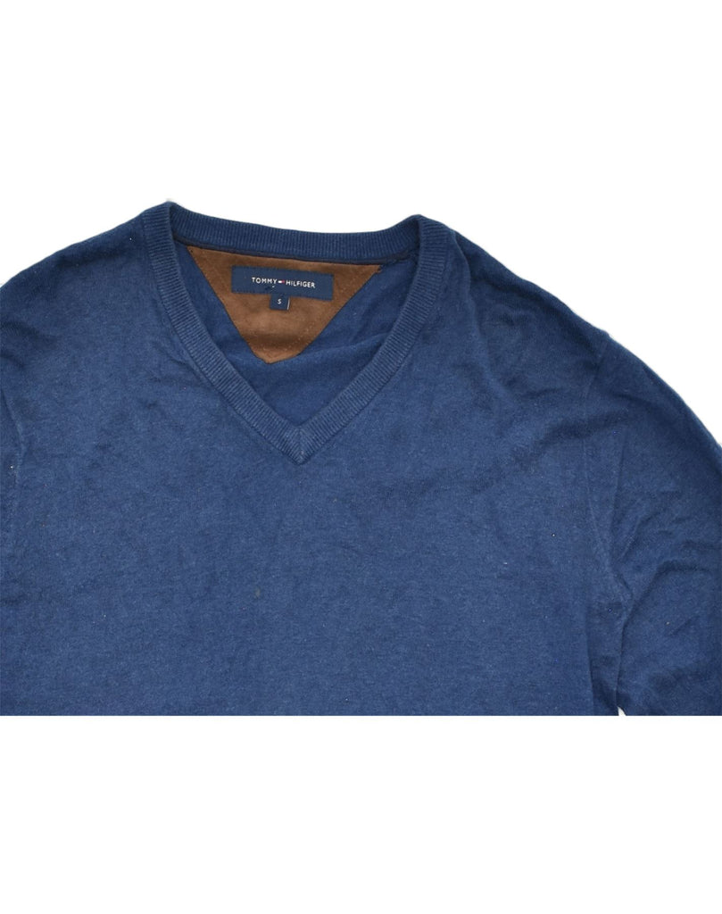 TOMMY HILFIGER Mens Loose Fit V-Neck Jumper Sweater Small Blue Cotton | Vintage | Thrift | Second-Hand | Used Clothing | Messina Hembry 