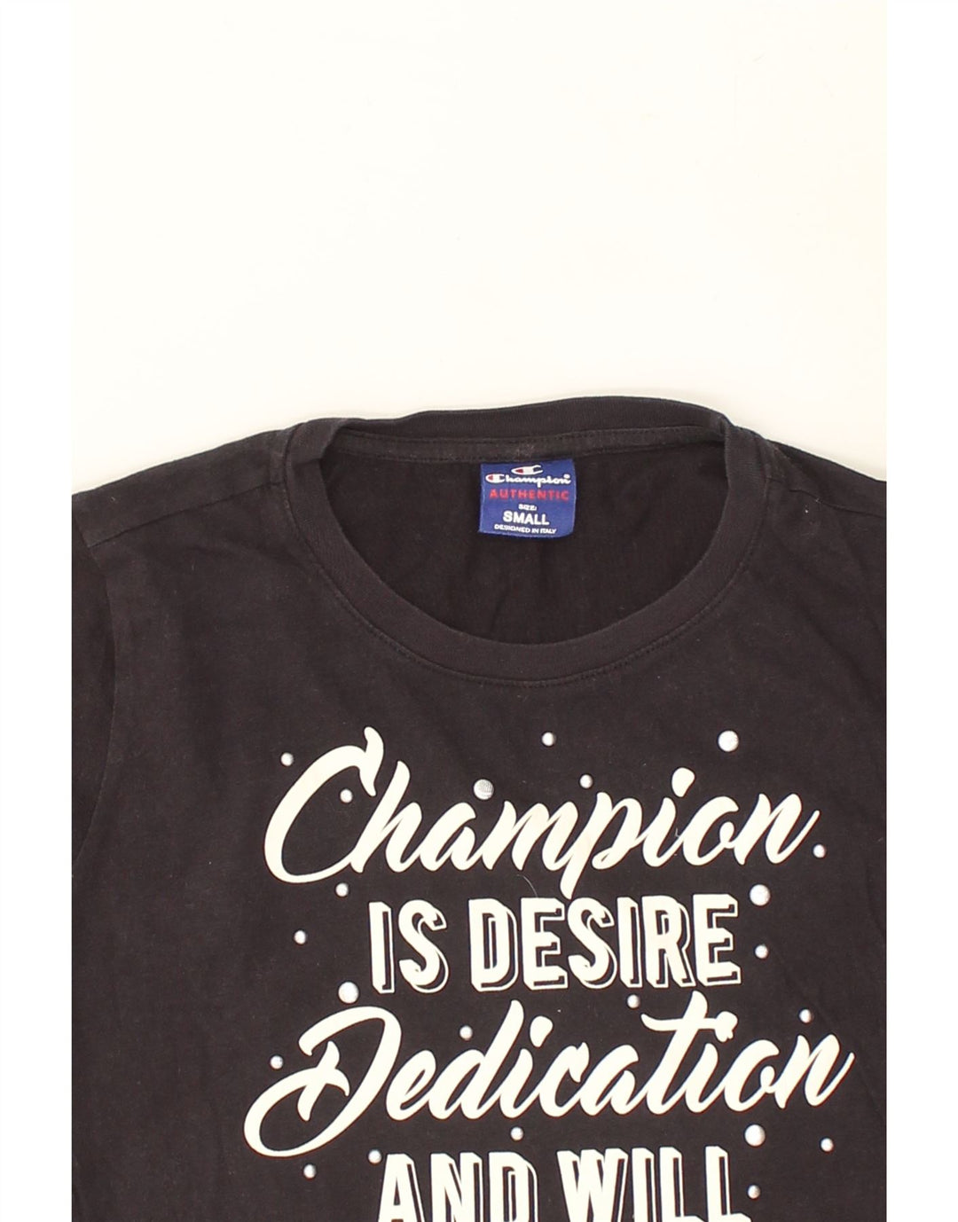 CHAMPION Womens Authentic Graphic T-Shirt Top UK 10 Small Navy Blue Cotton | Vintage Champion | Thrift | Second-Hand Champion | Used Clothing | Messina Hembry 