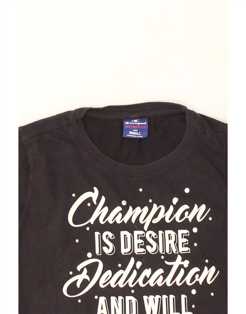 CHAMPION Womens Authentic Graphic T-Shirt Top UK 10 Small Navy Blue Cotton | Vintage Champion | Thrift | Second-Hand Champion | Used Clothing | Messina Hembry 