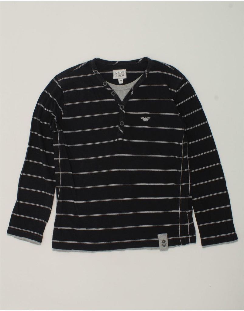 ARMANI JUNIOR Boys Graphic Top Long Sleeve 7-8 Years Navy Blue Striped | Vintage Armani Junior | Thrift | Second-Hand Armani Junior | Used Clothing | Messina Hembry 