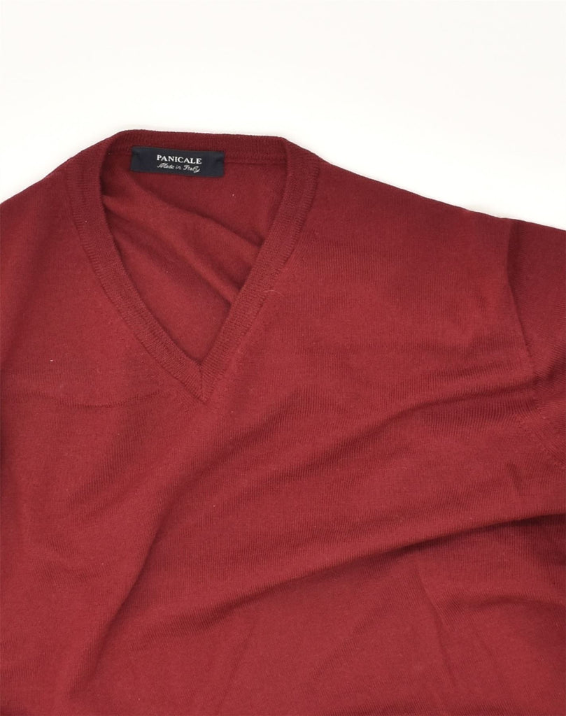 PANICALE Mens V-Neck Jumper Sweater IT 54 XL Maroon Wool | Vintage Panicale | Thrift | Second-Hand Panicale | Used Clothing | Messina Hembry 