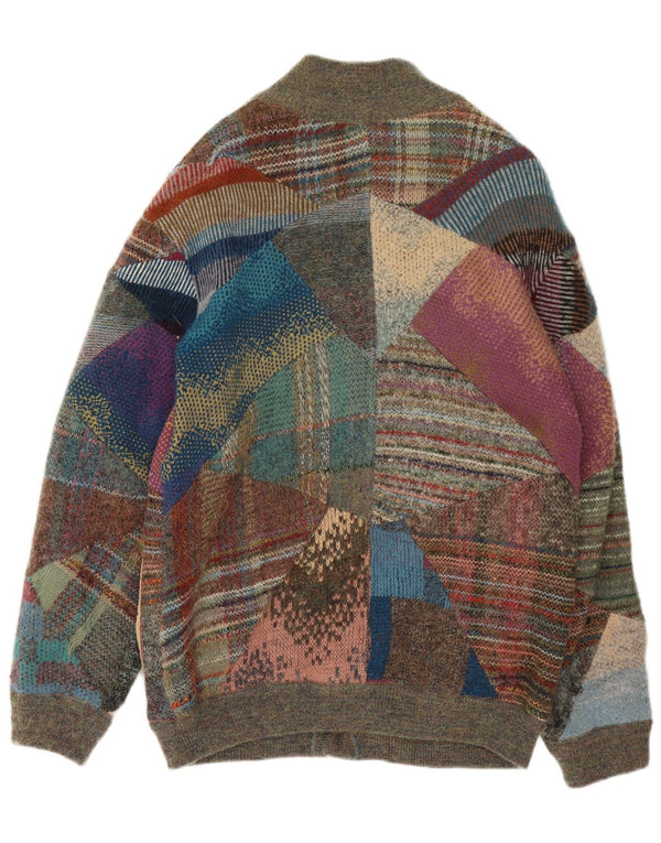 VINTAGE Mens Cardigan Sweater Medium Multicoloured Patchwork