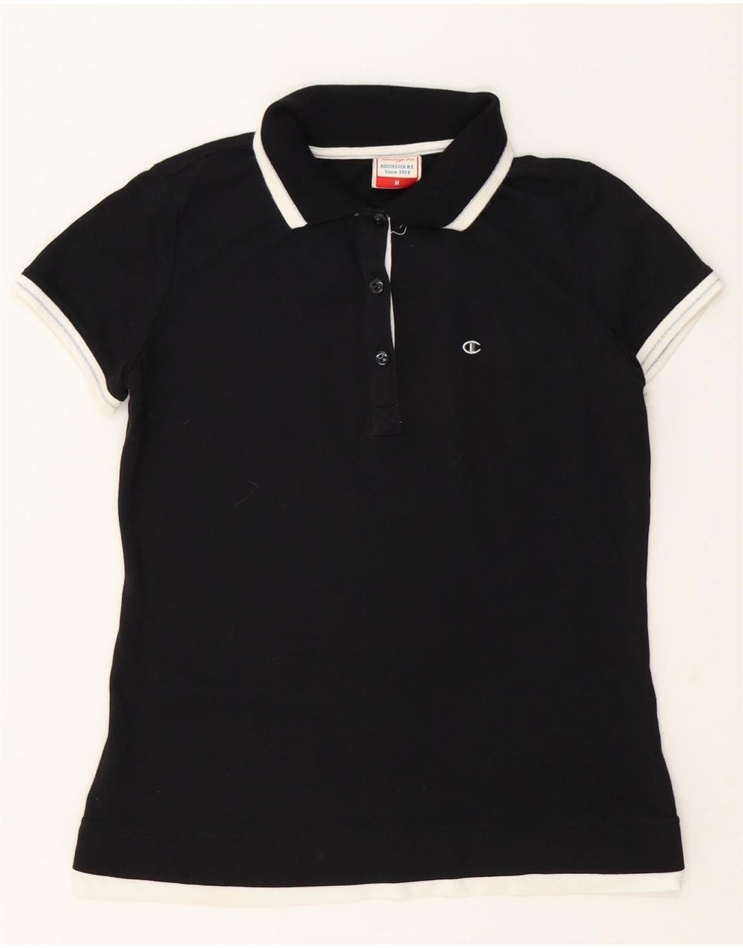 CHAMPION Womens Heritage Fit Polo Shirt UK 14 Medium Black Vintage Champion and Second-Hand Champion from Messina Hembry 