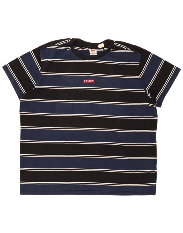 Levi's Mens T-Shirt Top Large Navy Blue Striped Cotton