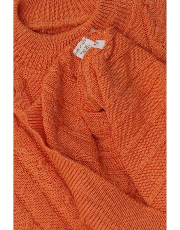 Vintage Mens Turtle Neck Jumper Sweater Medium Orange Cotton