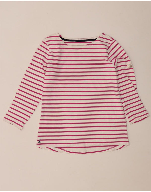 Joules Womens Top 3/4 Sleeve UK 10 Small Pink Striped Cotton