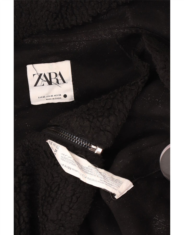 Zara Womens Hooded Oversized Fleece Jacket UK 6 XS Black Polyester