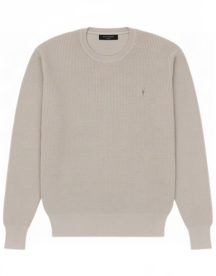 All Saints Mens Crew Neck Jumper Sweater Medium Grey Cotton