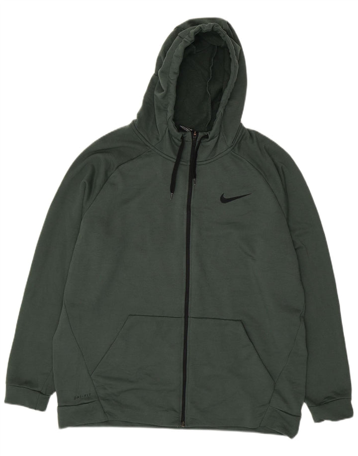 NIKE Mens Dri Fit Zip Hoodie Sweater XL Green Polyester